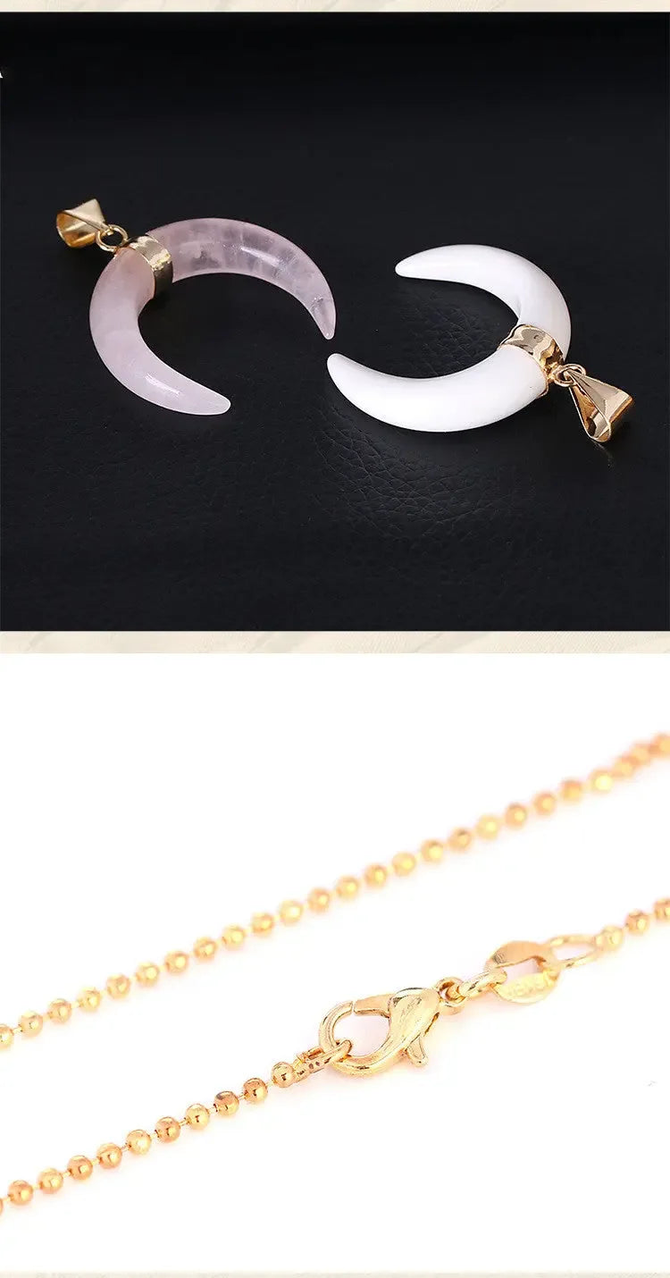 Crystal Semi-precious Stone Moon Pendant Necklace - CRYSTALOIL