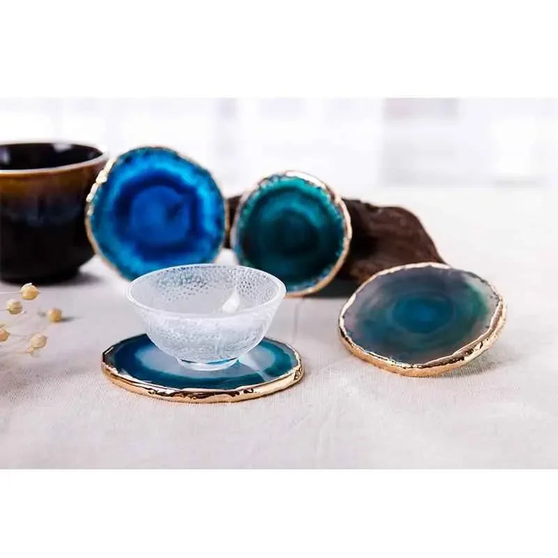 Set of Natural rough stone agate piece coaster, showcasing the raw beauty of agate. - CRYSTALOIL