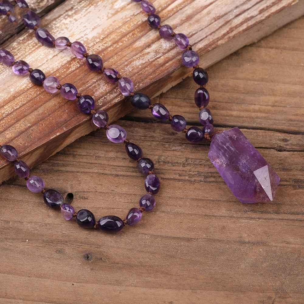 Amethyst Quartz Necklace - Elegant Bead Design - CRYSTALOIL