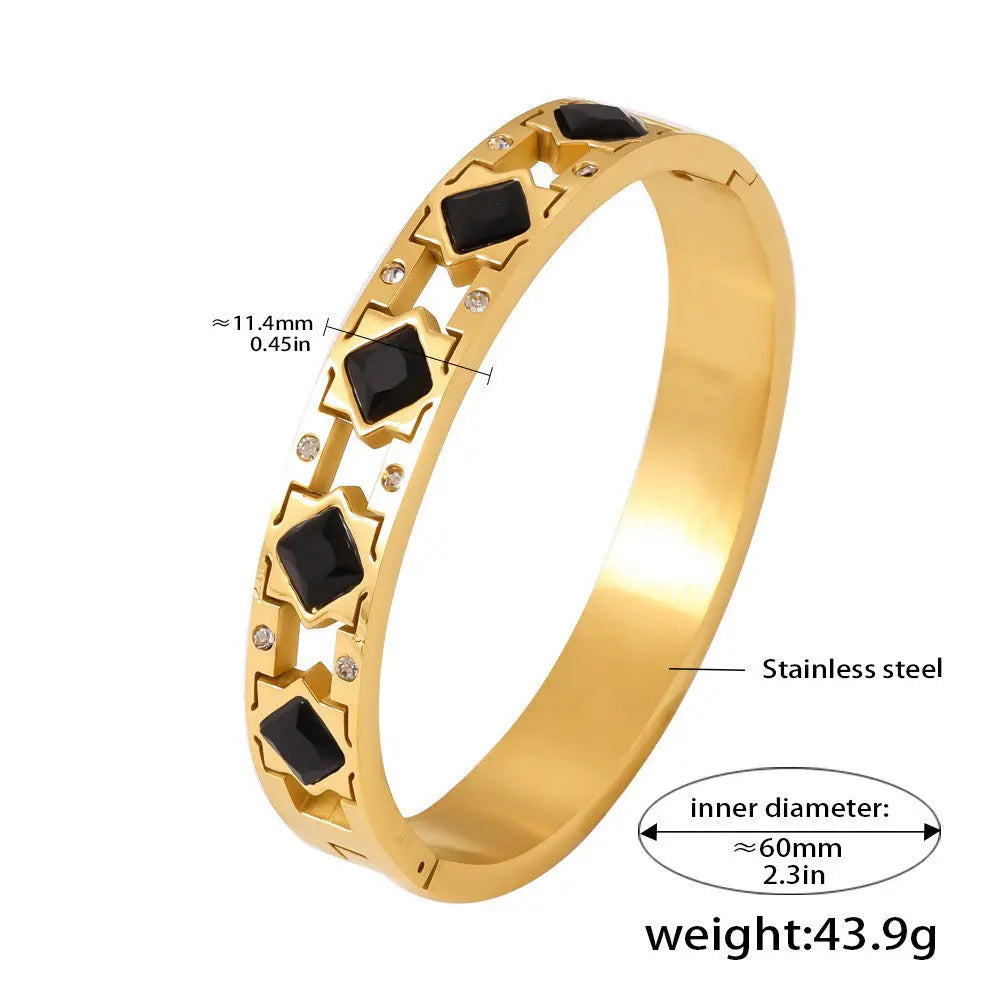 18K gold inlaid square gemstone with hollow design exquisite dazzling bracelet - CRYSTALOIL