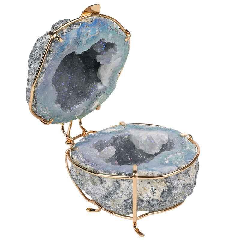 Natural Crystal celestine Agate Geode Cornucopia Jewelry Box - CRYSTALOIL