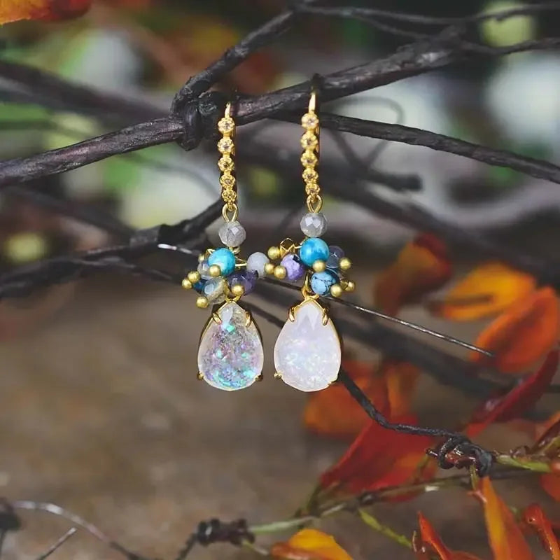 Drop-shaped Opal Earrings Fashion Natural Stone - CRYSTALOIL