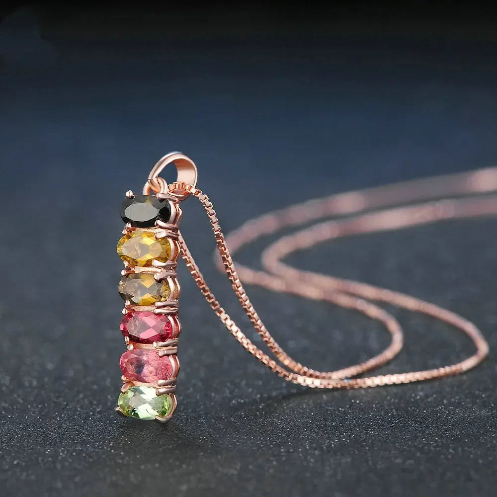 Natural tourmaline jewelry, 925 silver. The multi-colored tourmalines create a captivating mosaic, adding a touch of brilliance and charm - CRYSTALOIL