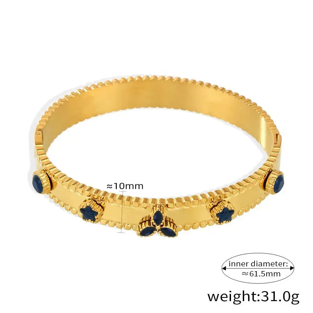 18K gold trefoil inlaid gemstone exquisite design noble bracelet - CRYSTALOIL