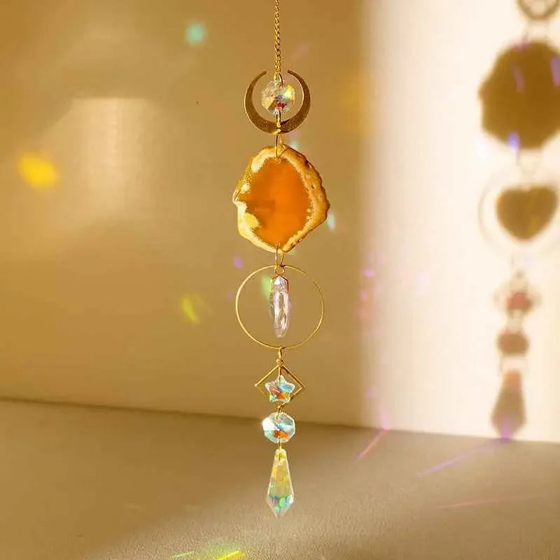 Natural Colorful Agate Slices Sun Catcher Pendant - CRYSTALOIL