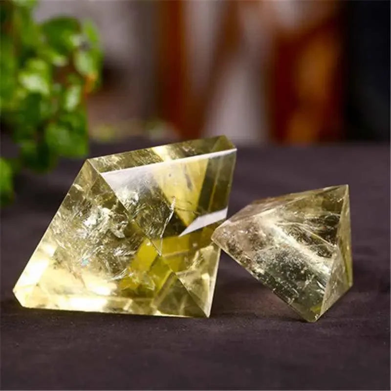 Natural Citrine Pyramid , crafted to harness the uplifting properties of this golden gemstone. This pyramid serves as a powerful symbol of positivity and abundance, - CRYSTALOIL