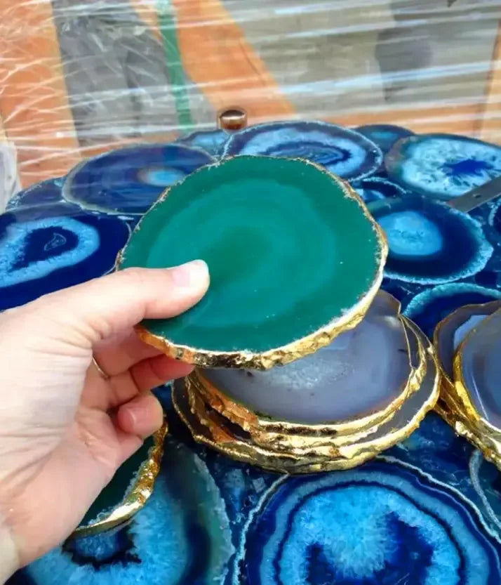 Set of Natural rough stone agate piece coaster, showcasing the raw beauty of agate. - CRYSTALOIL