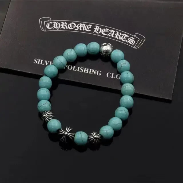 Natural cross obsidian bracelet Hip Hop punk style couple bracelet - CRYSTALOIL