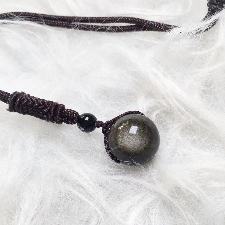 Natural Crystal Obsidian Single Bead Pendant Necklace - CRYSTALOIL