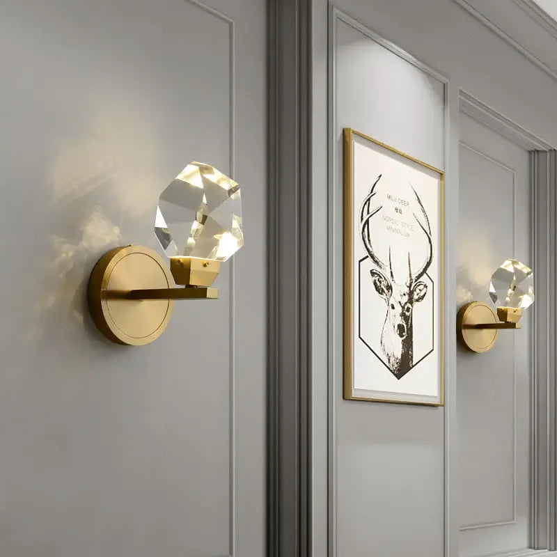 All copper postmodern light luxury crystal wall lamp, - CRYSTALOIL