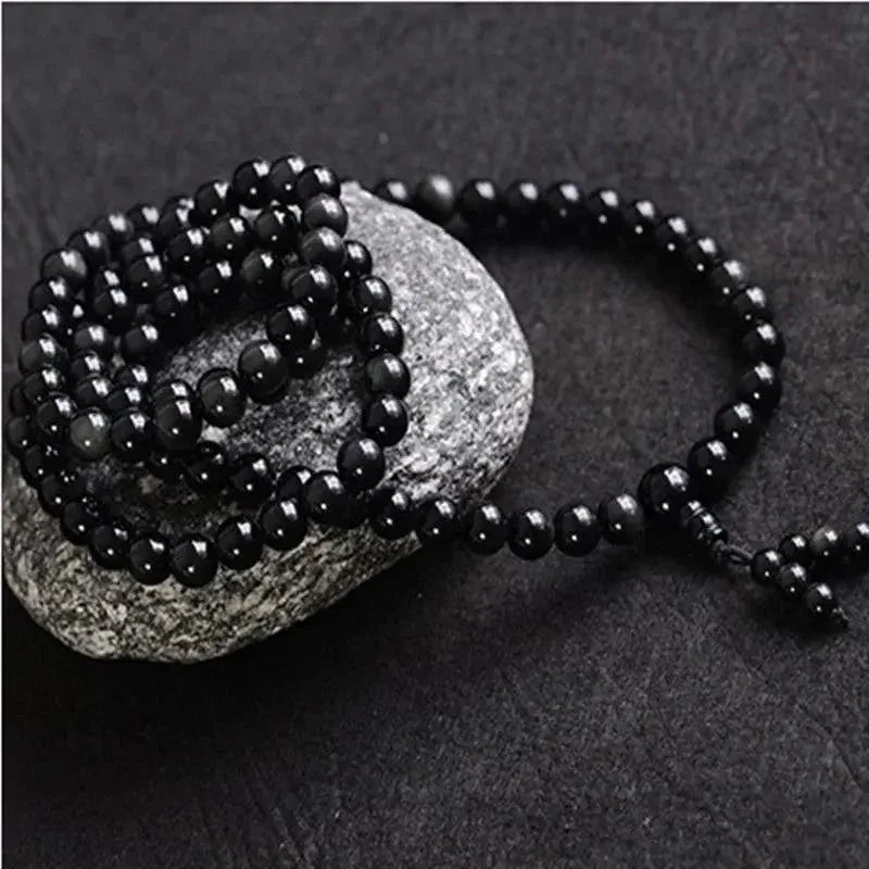 Natural crystal Obsidian rainbow Eye Beads Bracelet - CRYSTALOIL