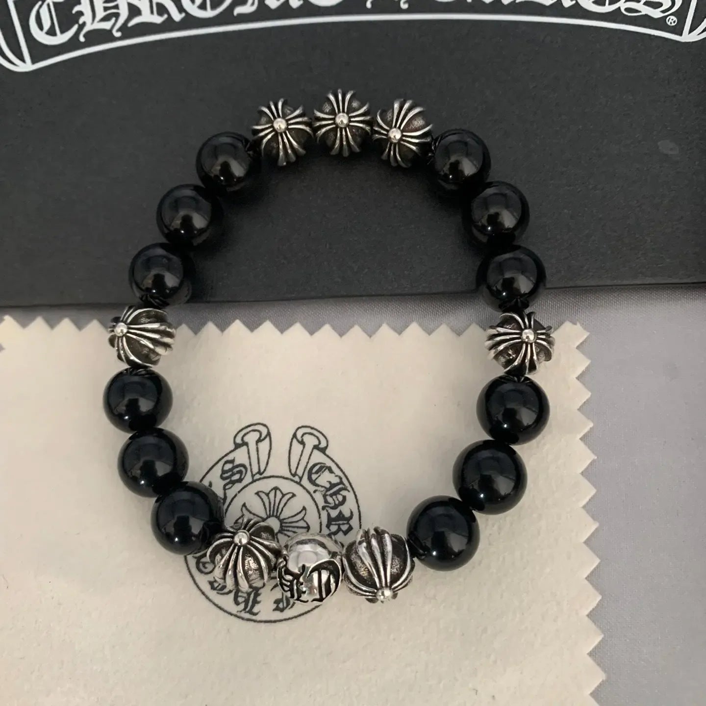 White copper obsidian turquoise 8mm white jade cat's eye classic beaded cross - CRYSTALOIL