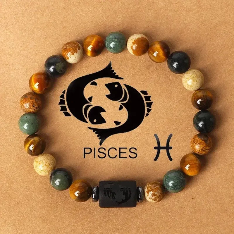 Fashionable hot-selling natural stone beaded bracelets of the 12 zodiac signs, tiger's eye stone patterned stone crystal bracelets and banges - CRYSTALOIL