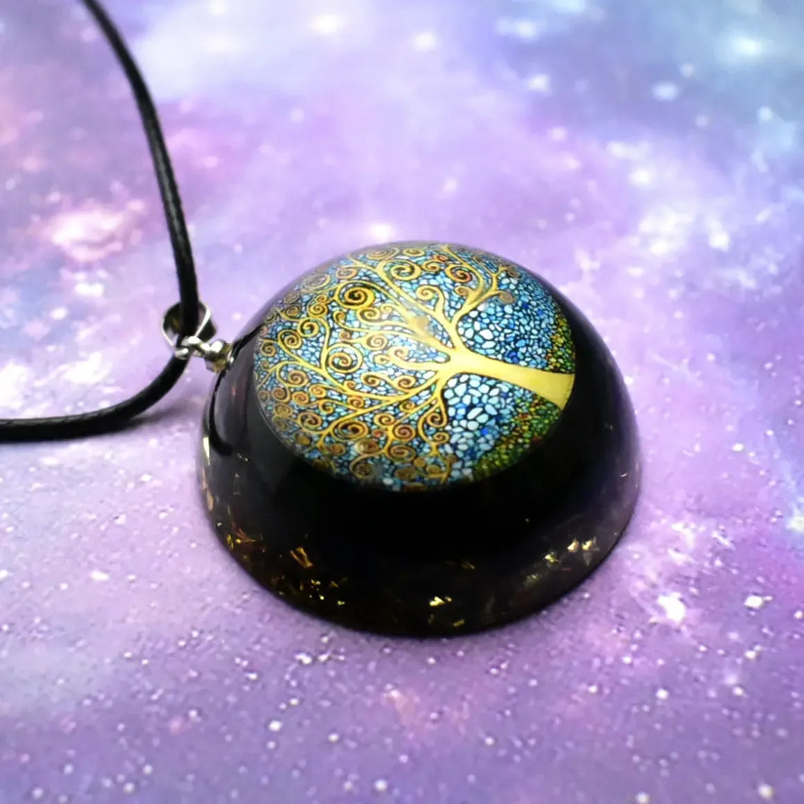 Natural Crystal Seven Chakra Epoxy tree of life Pendant Obsidian - CRYSTALOIL