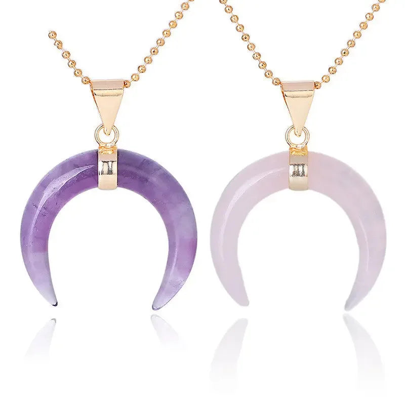 Crystal Semi-precious Stone Moon Pendant Necklace - CRYSTALOIL