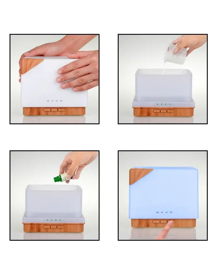 Water Cube Colorful Wood Grain Cold Fog Ultrasonic Humidifier Aromatherapy Machine - CRYSTALOIL