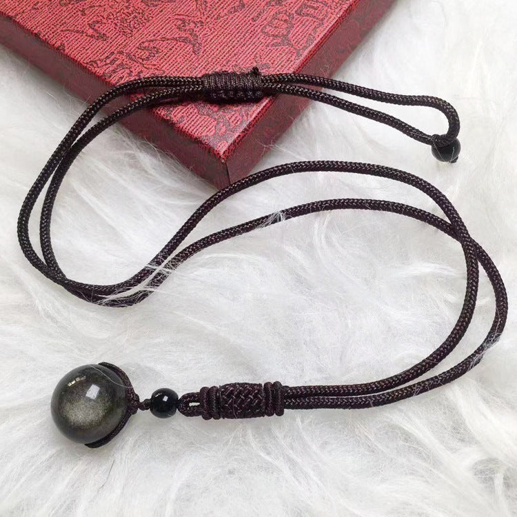 Natural Crystal Obsidian Single Bead Pendant Necklace - CRYSTALOIL