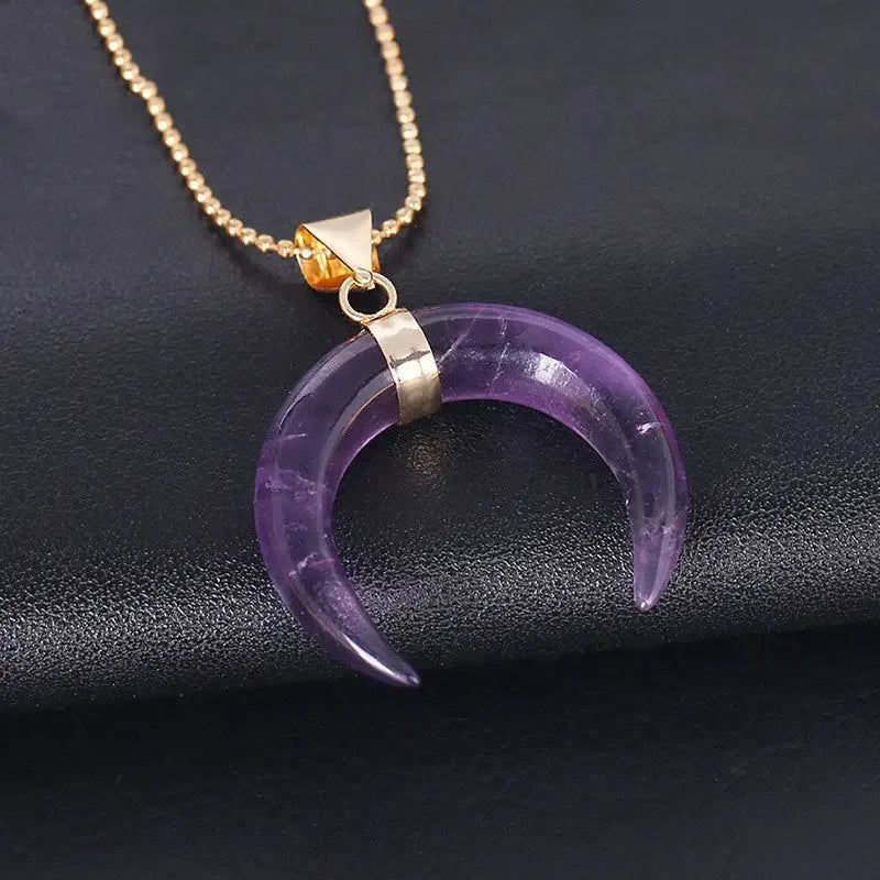 Crystal Semi-precious Stone Moon Pendant Necklace - CRYSTALOIL