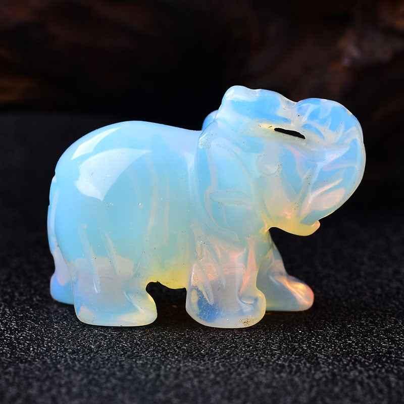 Crystal Elephant Ornament - Handcrafted Carved Elephant Figurine - CRYSTALOIL