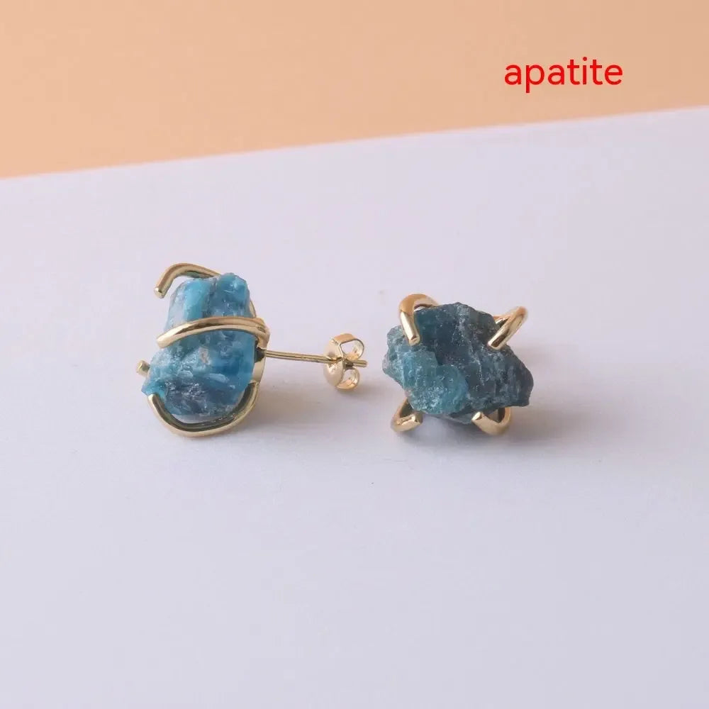 Gold-plated Four-claw Stone Rough Stone Stud Earrings For Women - CRYSTALOIL