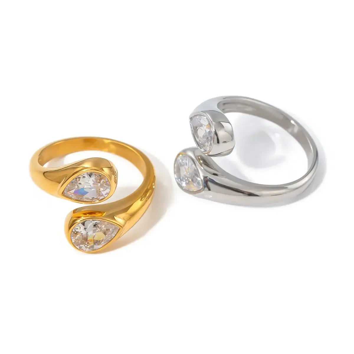 18K gold fashionable personality asymmetrical teardrop-shaped gemstone design ring - CRYSTALOIL
