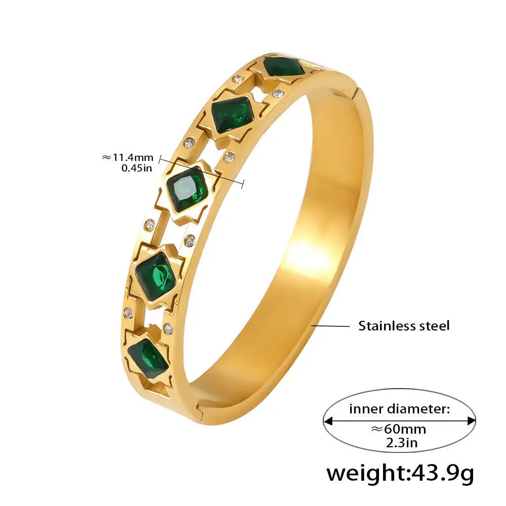 18K gold inlaid square gemstone with hollow design exquisite dazzling bracelet - CRYSTALOIL