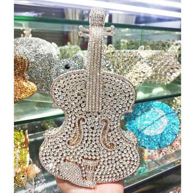 Amazing Luxury Violin Crystal Evening Bags Party Handbag, Amazing Crystal-Studded Luxury Violin Evening Bag - CRYSTALOIL