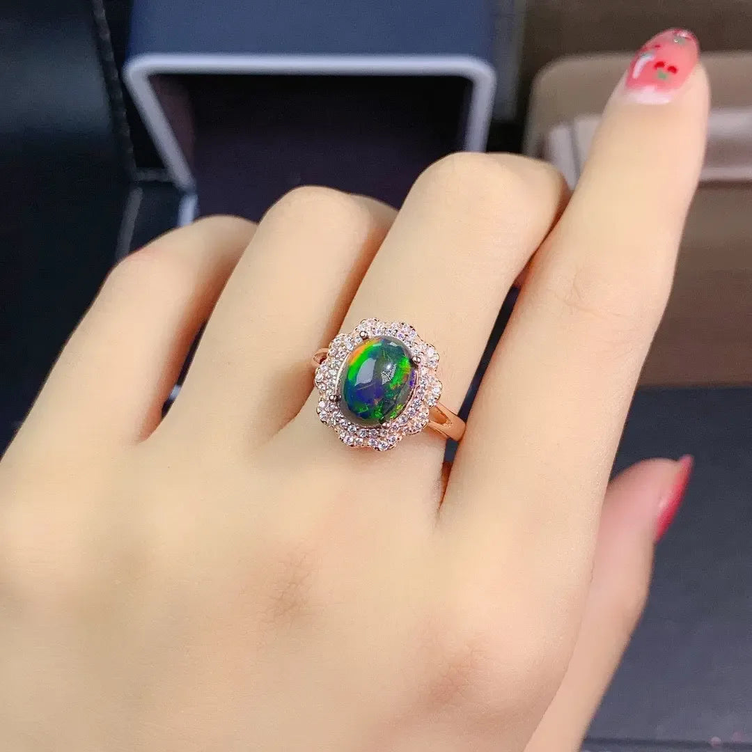 Natural Colorful Black Opal Set Ring Pendant Crystal with Colorful undertones - CRYSTALOIL