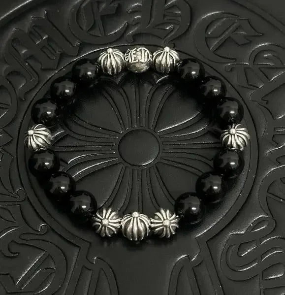 White copper obsidian turquoise 8mm white jade cat's eye classic beaded cross - CRYSTALOIL