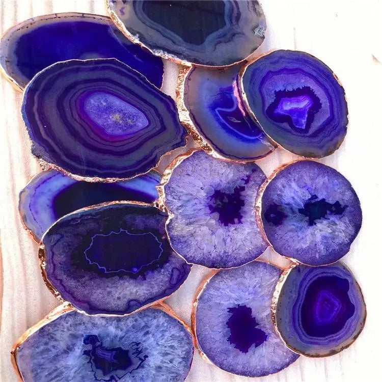 2 pieces Blue Purple black Primitive Agate Big Crystal Wafer Coasters, - CRYSTALOIL