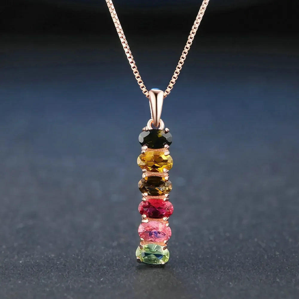 Natural tourmaline jewelry, 925 silver. The multi-colored tourmalines create a captivating mosaic, adding a touch of brilliance and charm - CRYSTALOIL