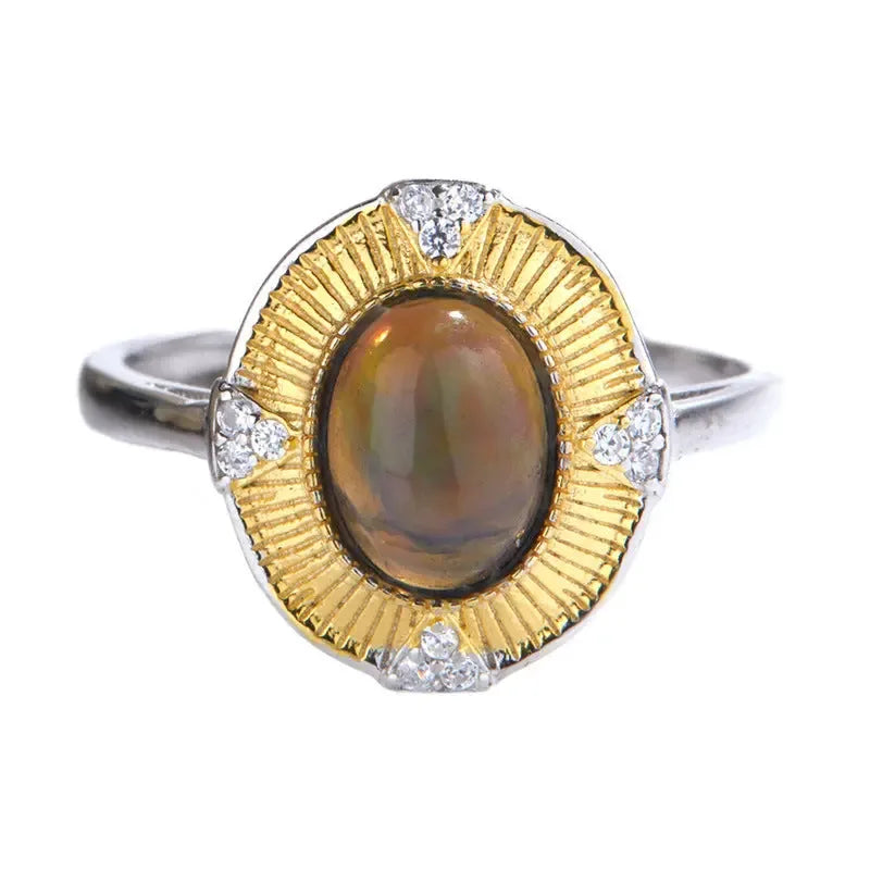 Women's Fashion Sterling Silver Inlaid Natural Opal Ring - CRYSTALOIL