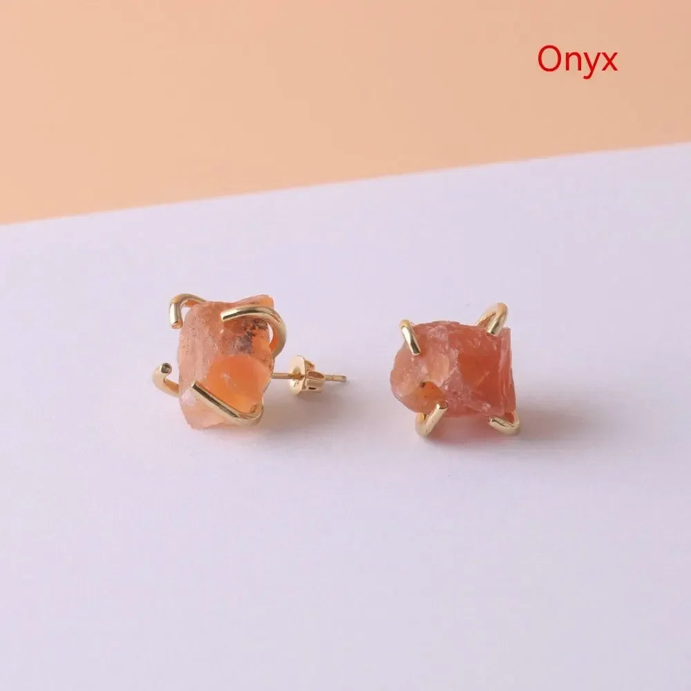 Gold-plated Four-claw Stone Rough Stone Stud Earrings For Women - CRYSTALOIL