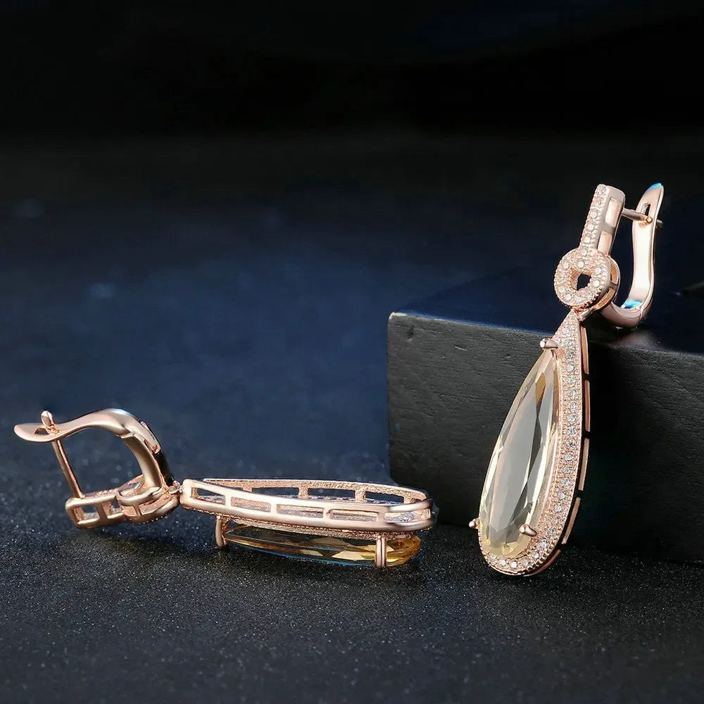 Natural water drop Crystal Earrings, made with exquisite topaz - CRYSTALOIL
