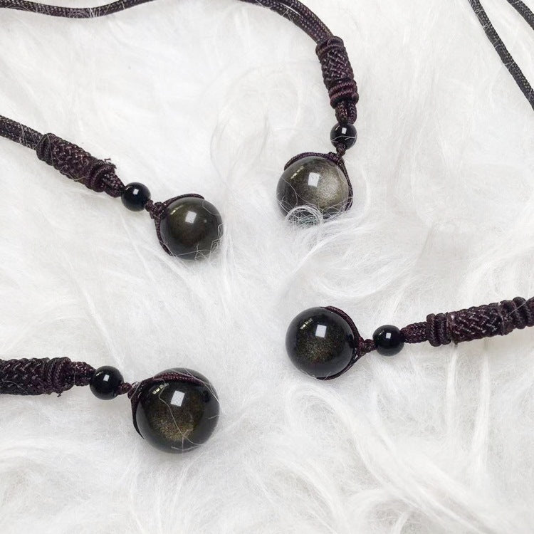 Natural Crystal Obsidian Single Bead Pendant Necklace - CRYSTALOIL