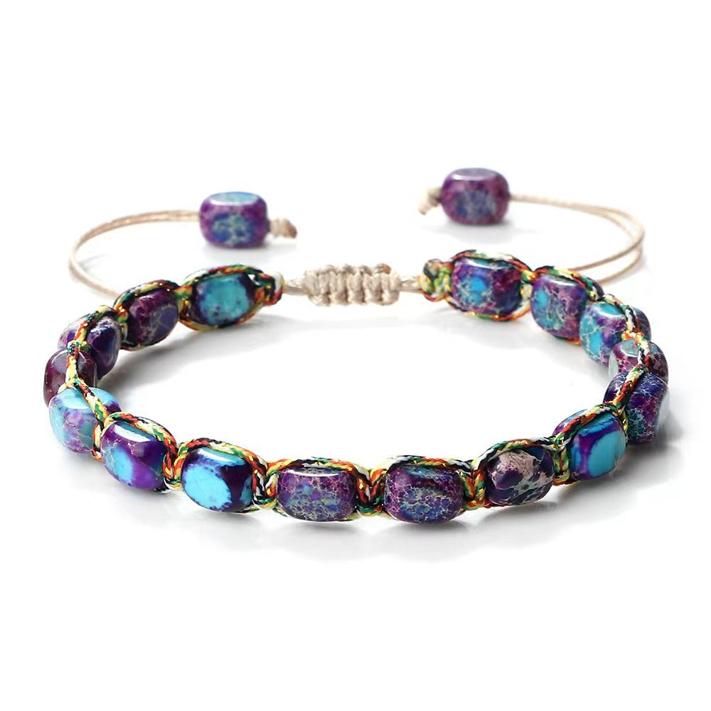 Bohemian style hand-woven bracelet Imperial stone hemp string three-dimensional beaded bracelet - CRYSTALOIL