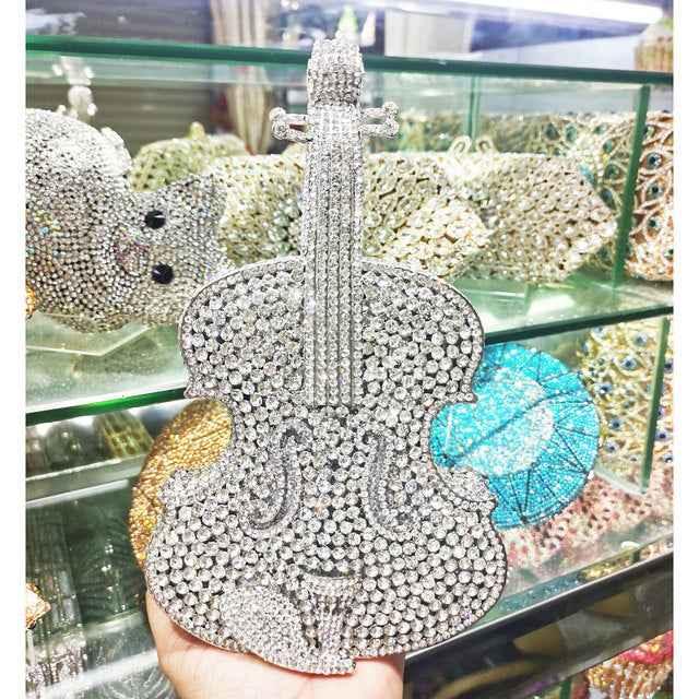 Amazing Luxury Violin Crystal Evening Bags Party Handbag, Amazing Crystal-Studded Luxury Violin Evening Bag - CRYSTALOIL