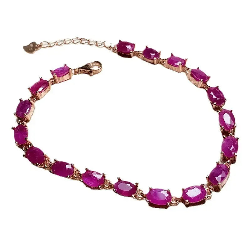 Retro Natural 925 Silver Inlaid Ruby Bracelet - CRYSTALOIL