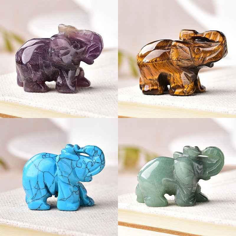 Crystal Elephant Ornament - Handcrafted Carved Elephant Figurine - CRYSTALOIL