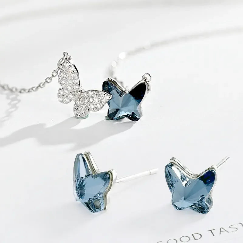 Women&#39;s Luxury Simple Butterfly Blue Crystal Earrings - CRYSTALOIL
