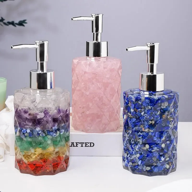 Natural Crystal Tumble Stones Soap Storage Bottle - CRYSTALOIL