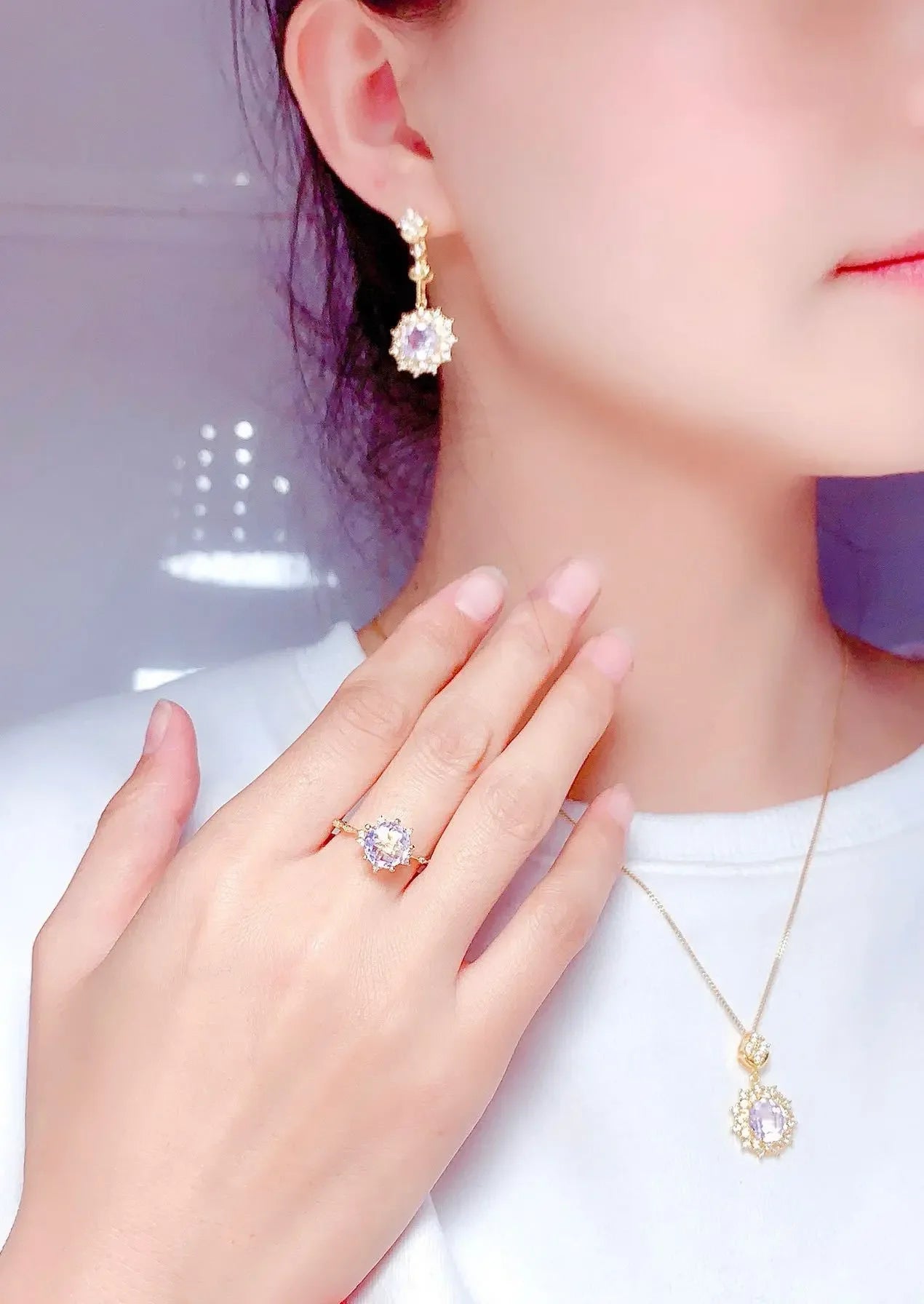 Light Luxury And Beautiful Natural Lavender Amethyst Set Crystal Clean Color Good Silver Inlay - CRYSTALOIL