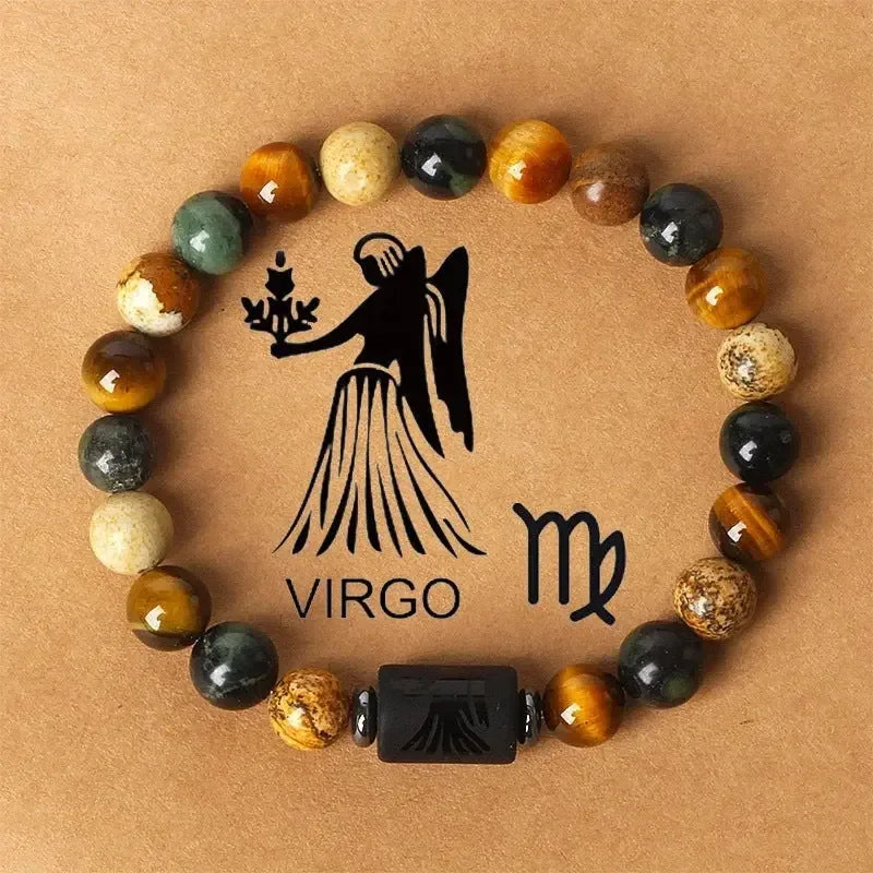 Fashionable hot-selling natural stone beaded bracelets of the 12 zodiac signs, tiger's eye stone patterned stone crystal bracelets and banges - CRYSTALOIL