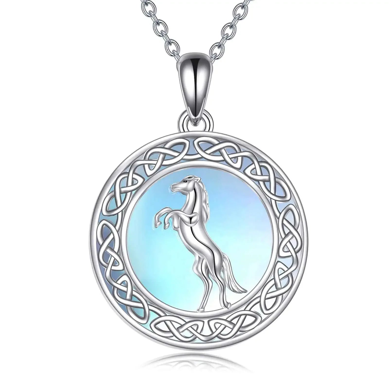 Sterling Silver Moonstone Horse Necklace Irish Celtic Jewelry - CRYSTALOIL