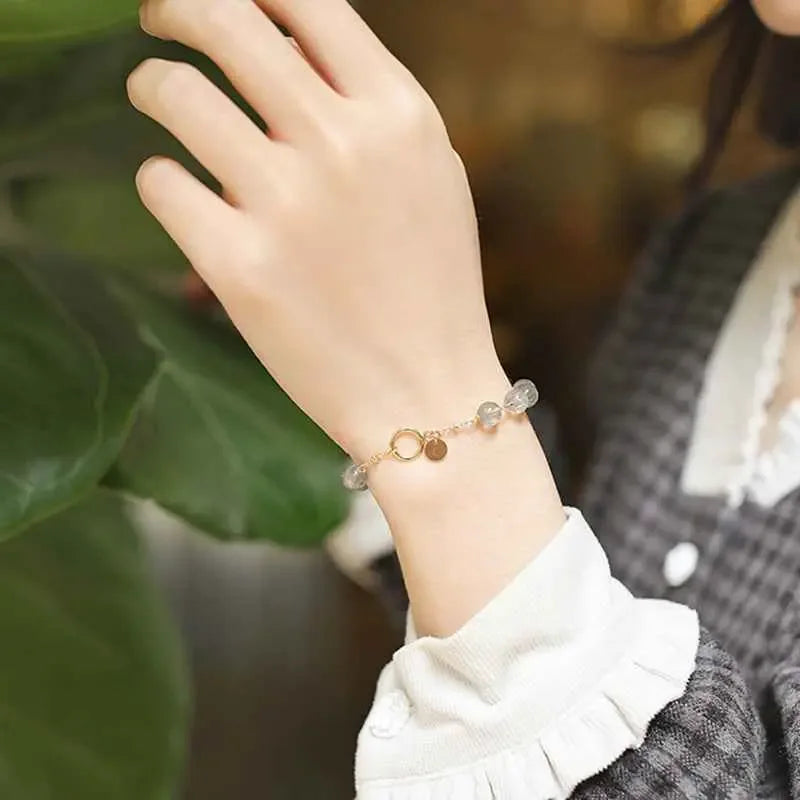 Strawberry Gold Aquamarine Bracelet - Elegant Handmade Jewelry for Women - CRYSTALOIL