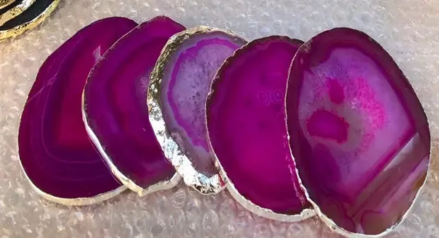 2 pieces Blue Purple black Primitive Agate Big Crystal Wafer Coasters, - CRYSTALOIL