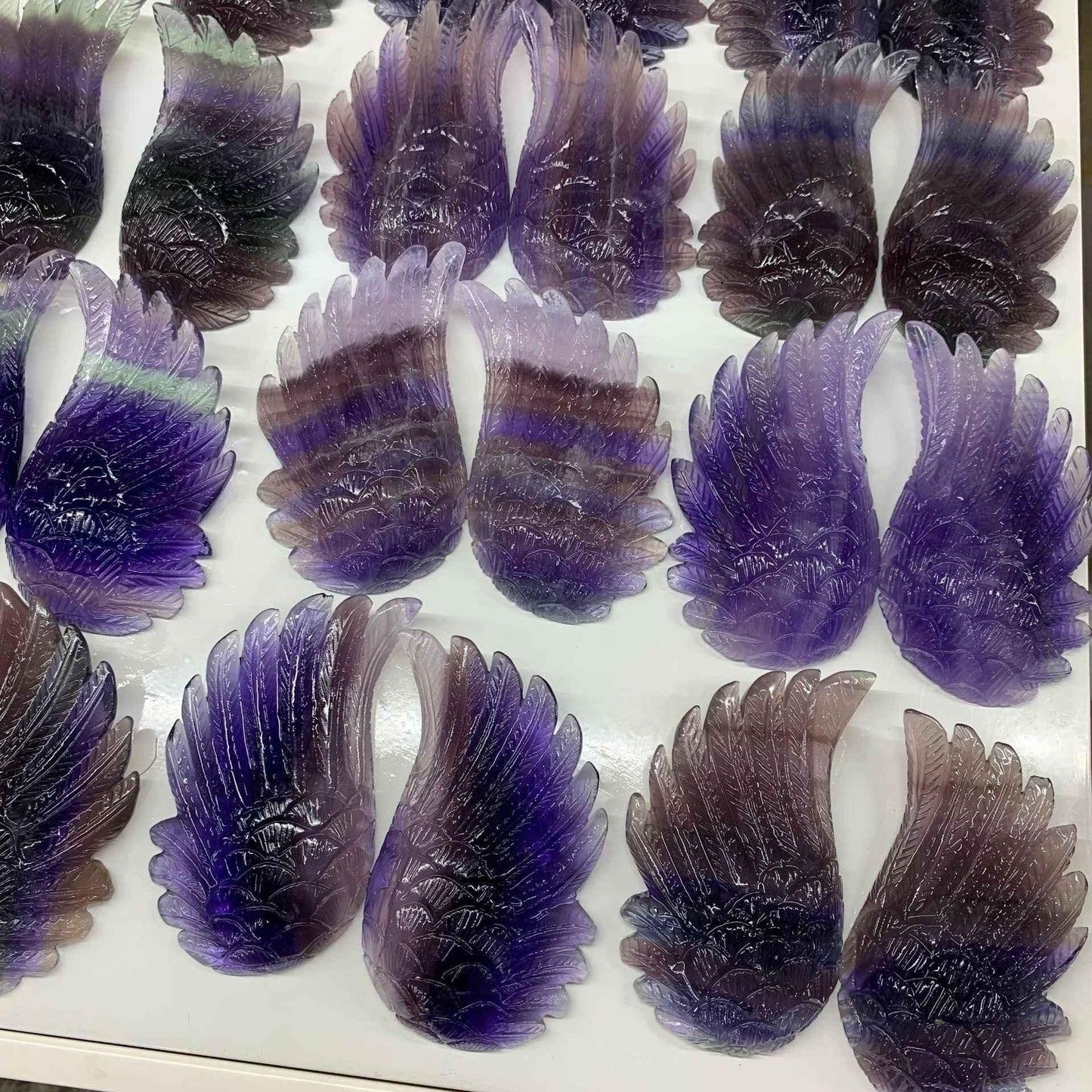 Fluorite Wings Ornament - Elegant Crystal Décor Made from Stunning Fluorite Crystals - CRYSTALOIL