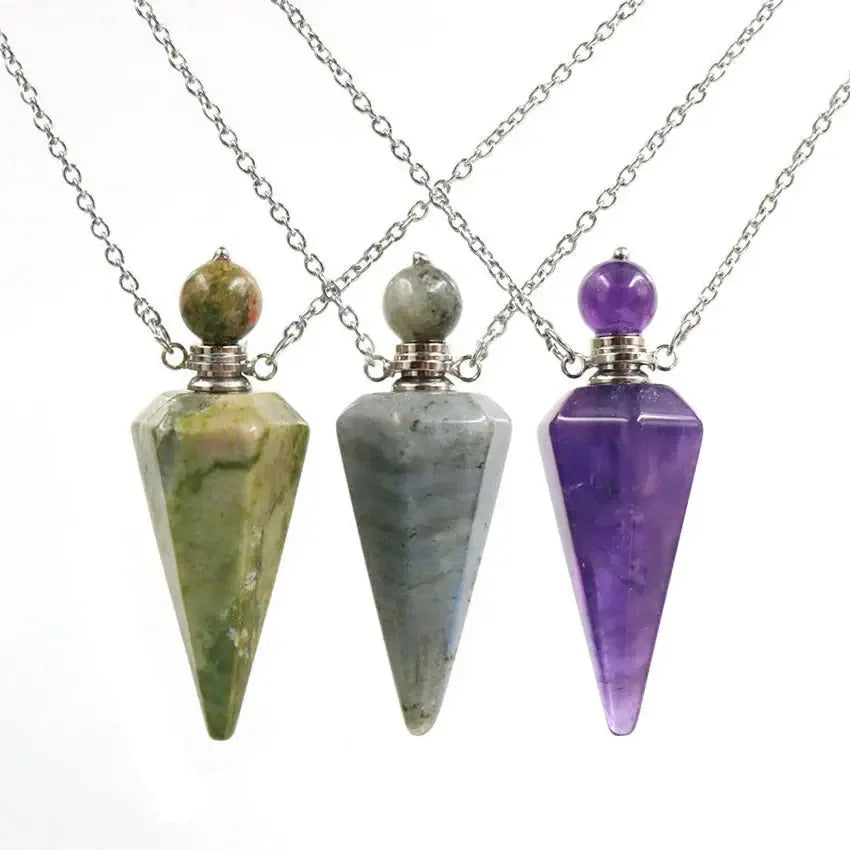 Natural crystal hexagon cone bottle pendant necklace female fashion OL refined oil bottle collar accessories - CRYSTALOIL