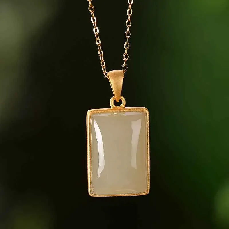Sterling Silver Gold-plated Hetian Jade Sapphire Pendant, this pendant exudes luxury and sophistication - CRYSTALOIL