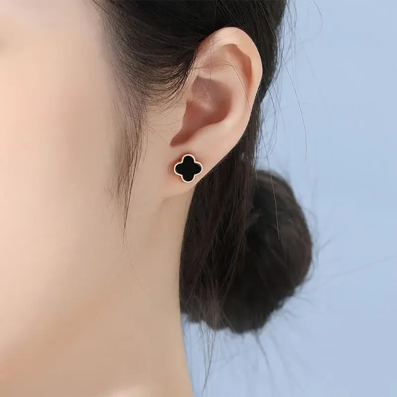 S925 Silver agate stone four-leaf clover earrings female light luxury flower temperament earrings niche sterling silver high-grade sense earrings tide - CRYSTALOIL